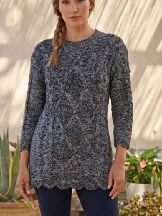 rebecca stone Sweaters - Marled Cable Knit Crewneck Sweater - Charcoal Gray